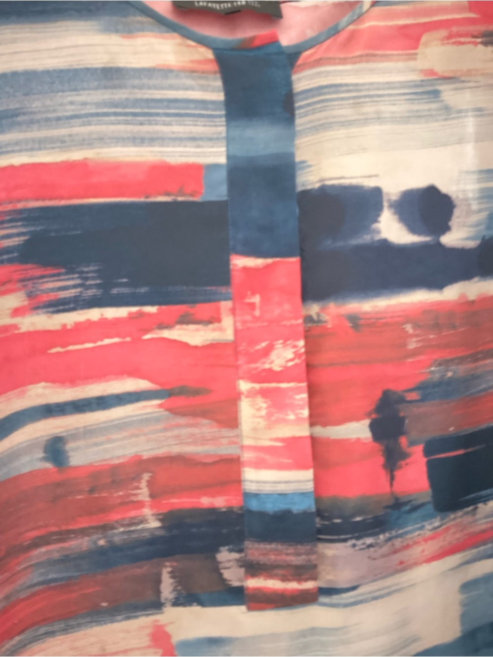 Lafayette 148 New York Abstract Brushstroke Blouse in Red, Blue, Cream - Picture 3 of 4